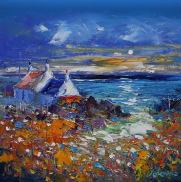 Incoming tide on wild flowers Kintyre 16x16